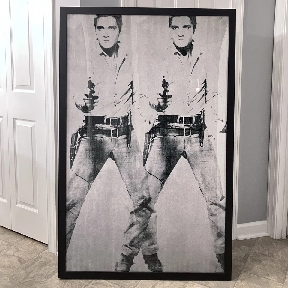 大量 "双猫王" Andy Warhol 著 59"x38" 木框复制品艺术印刷品 — 第 2/4 张图片