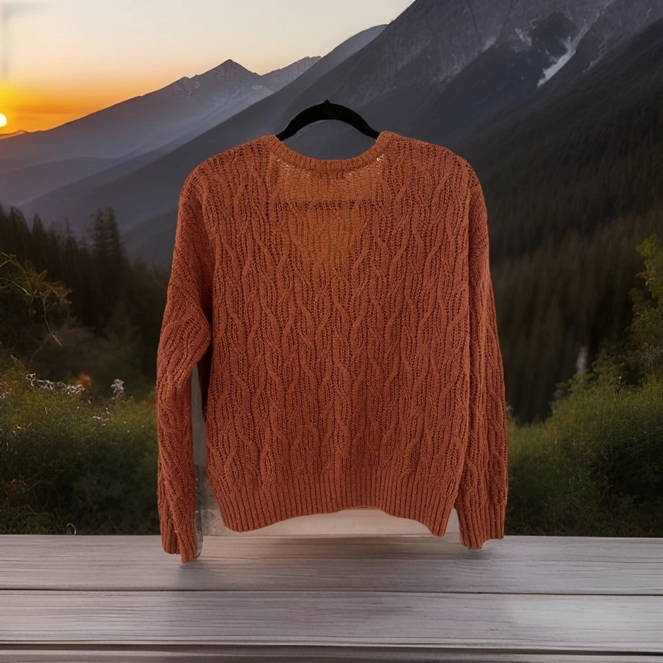 Suéter Madewell Tejido con Cable Cuello en V Para Mujer Talla S Naranja Óxido Acogedor Pullover Foto 2 de 2