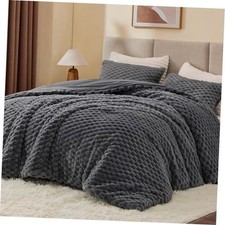 Fluffy Queen Comforter Set Fleece Bed Set 3 Pieces Queen 88"x88" Dark Grey