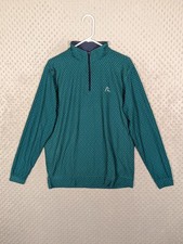 Rhoback 1/4 Zip Pullover Men's Medium Green Shamrock Clover All Over Print Golf