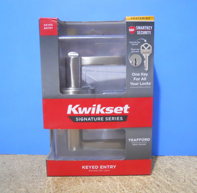 Kwikset Signature Smartkey Trafford Keyed Entry Door Handle Lock Satin Nickel