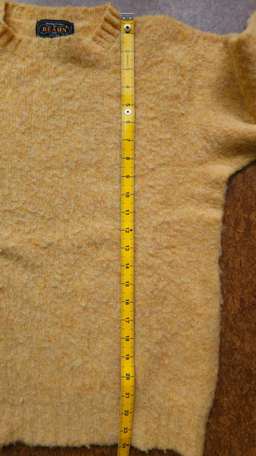 BEAMS Plus Made in Scotland Shetland Shaggy Dog Seamless Sweater Gold Small