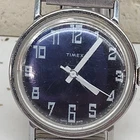 Timex Mercury Chrome & Blue Dial Wind-up Watch Analog 34mm Vintage for service'