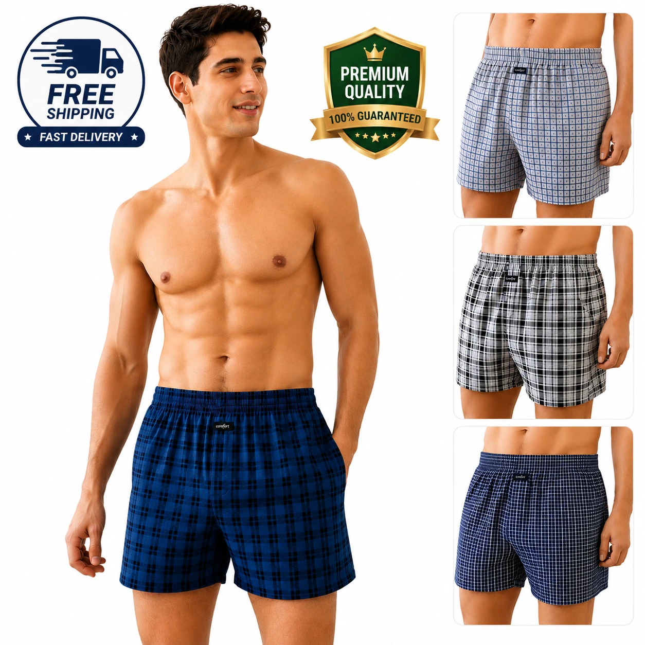 Pack of 6 Men's Woven Boxer Shorts