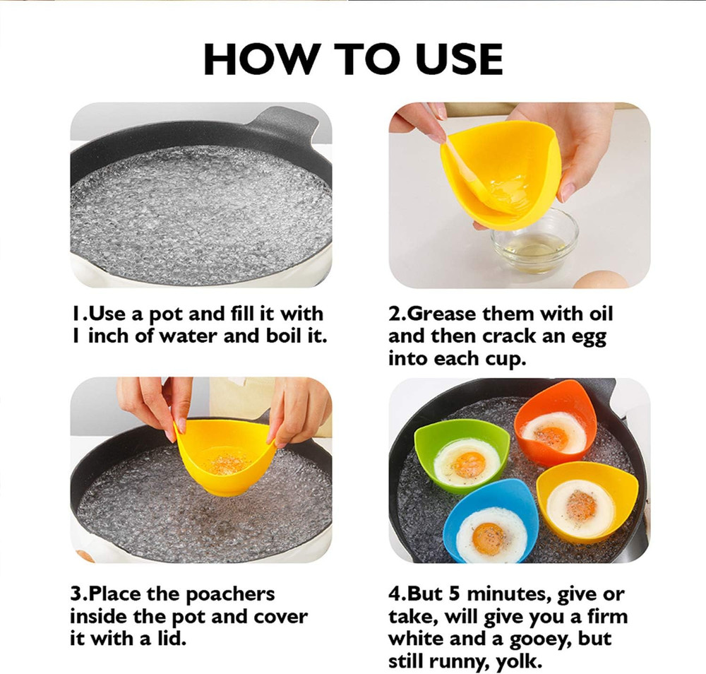 Egg Poacher -  Poached Egg Cooker with Ring Standers, Silicone Egg Poacher Cup f