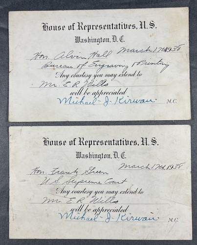 Repräsentantenhaus der Vereinigten Staaten 1938 Pass Two signiert von Michael J Kirwan