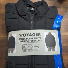 Voyager Men's Polar Fleece Lined Puffer Jacket, Black, Size L