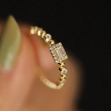 & Fashion Cute Women 14k Gold Plated Thin CZ Band Ring