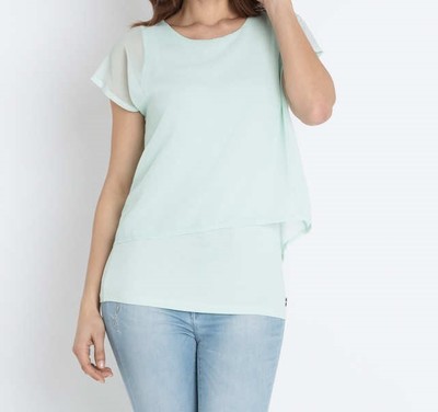 Shirt grün 34 Damen Kurzarm-Shirt im Layer-Look mit Chiffon mint 8.8911