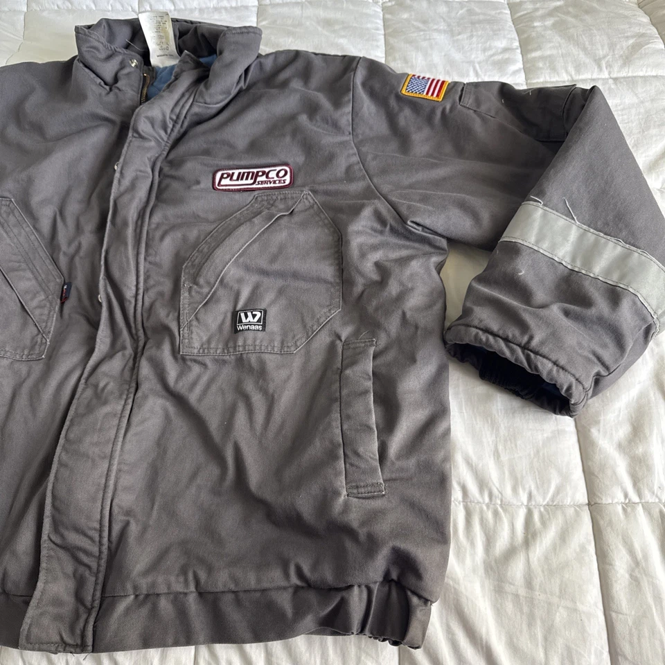 WENAAS USA FR Work Jacket HRC 2 Mens 3XL Gray Canvas Reflective Flame Resistant - Image 2 of 4