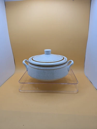 Old Brook Collection Stoneware JAPAN Casserole w/Lid 1.5 Quart brown stripe MINT