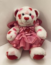 Build A Bear Plush White Bear Red  Pink Hearts 14  Stuffed Animal Valentine