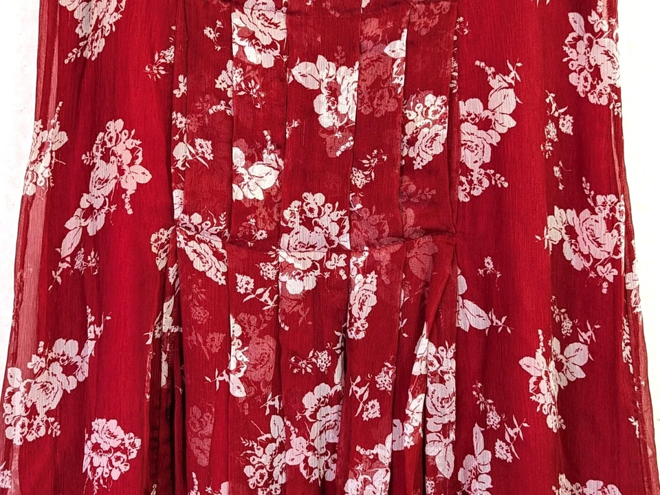 Vestido ABS Allen Schwartz Feminino Tamanho 12 Seda Vermelha Romântico Desossado Forrado Flowey Zíper - Imagem 4 de 4