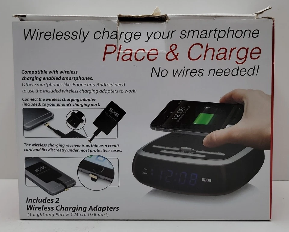 SXE Digital Alarm Clock with Wireless Charging Pad. - Image 2 of 4