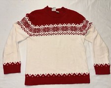 Nordic Fair Isle Sweater Snowflake Red White Vintage Field Gear Cotton EUC M