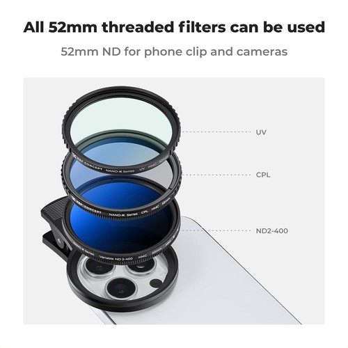 K&F Concept ND2-400 Phone Lens ND Filter 52mm Clip-on for iPhone 15 14 Universal - Picture 8 of 8