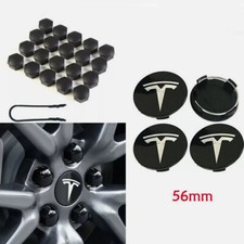4X Für Tesla Model S X 3 Schwarz T Logo Nabendeckel Radkappe + 20stk Radmutten