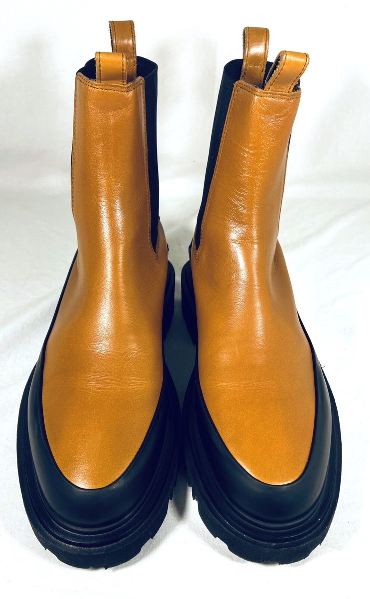 ALLSAINTS HARLEE Chelsea Tan Leather Lug Sole Chunky Boots
