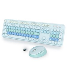 Wireless Keyboard and Mouse Set Retro Typewriter Keyboard 2.4GHz Full Size 10...