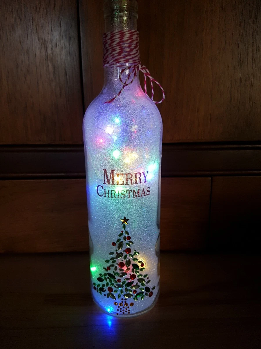 Xmas decoration light up wine bottle led handmade unique
