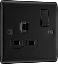 BG Nexus NFB21B Matt Black Satin Steel 13Amp Single Switch Plug Socket 1 Gang