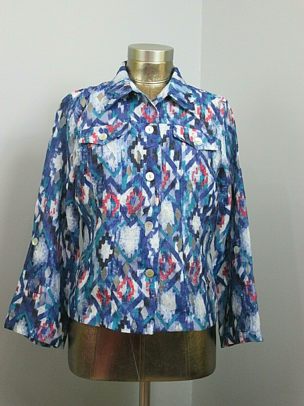 Ruby Rd Blue Top Ruby Rd Favorites Blue Abstract Sheer Top Womens 10 C… - Gem
