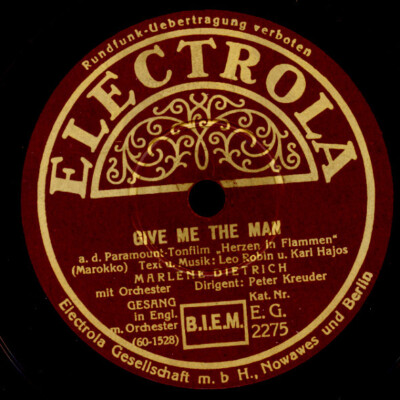 MARLENE DIETRICH Give me the man ''Marokko''/ Quand l'amour  Schellackplatte S8171
