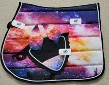 Galaxy Style Horse English Saddle Pad with Matching Fly Bonnet Ear Net Mask Veil