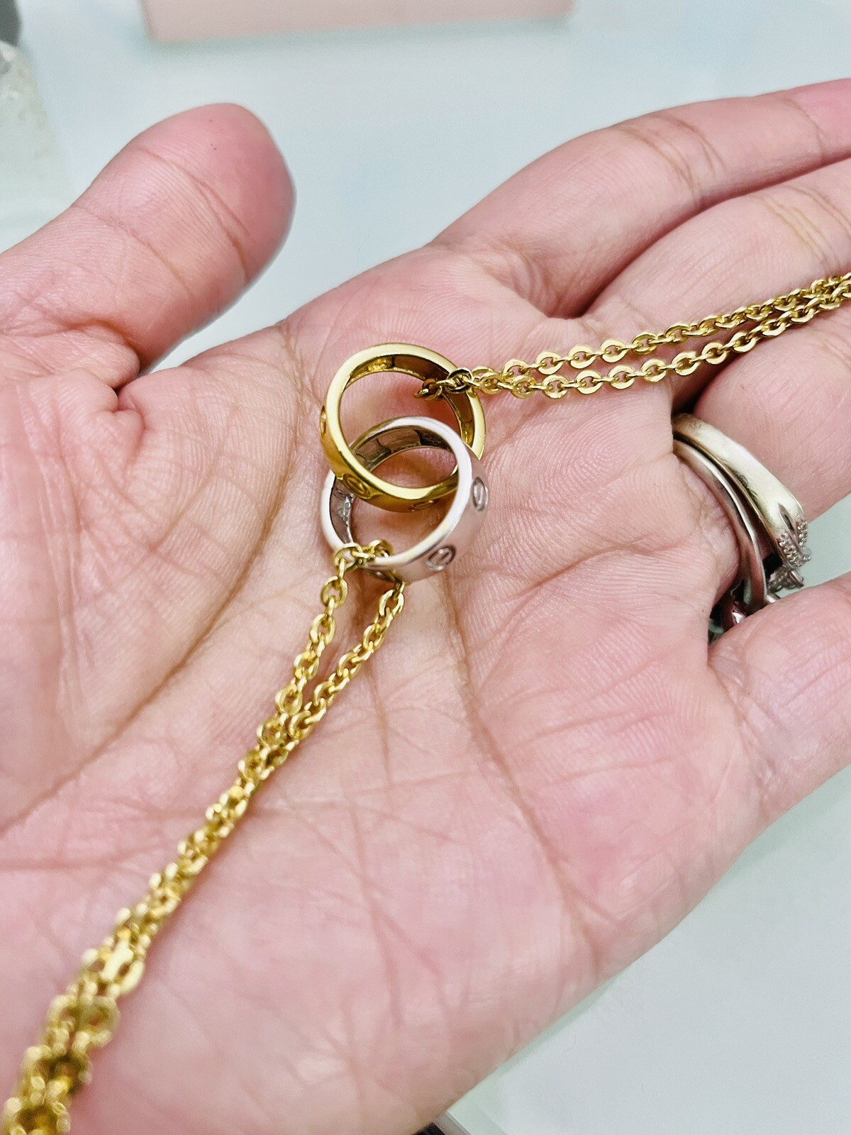 18k 750 Solid Interlocking Double Hoop Bracelet T… - image 12