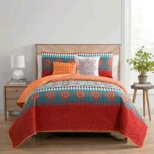 VCNY Home Ezra Reversible Orange Medallion Quilt Set - 3 sizes