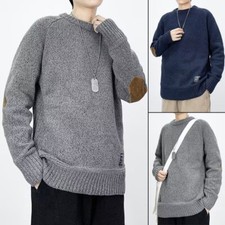 Mens Knitted Sweater Round Neck Jumper Casual Pullover Warm Preppy Retro Classic