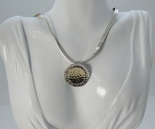 Silpada Hammered Sterling Gold 2 Tone Disk Disc Pendant Necklace 4.5mm 18" Chain