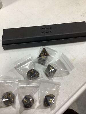 Crystal Maggie Dice Poly Set - Black Feather w/Gold  (7) New in Box