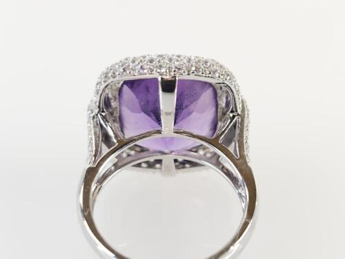14K White Gold Genuine Amethyst Cubic Zirconia Cocktail Ring SZ 7 (AM1077912) - Picture 4 of 8
