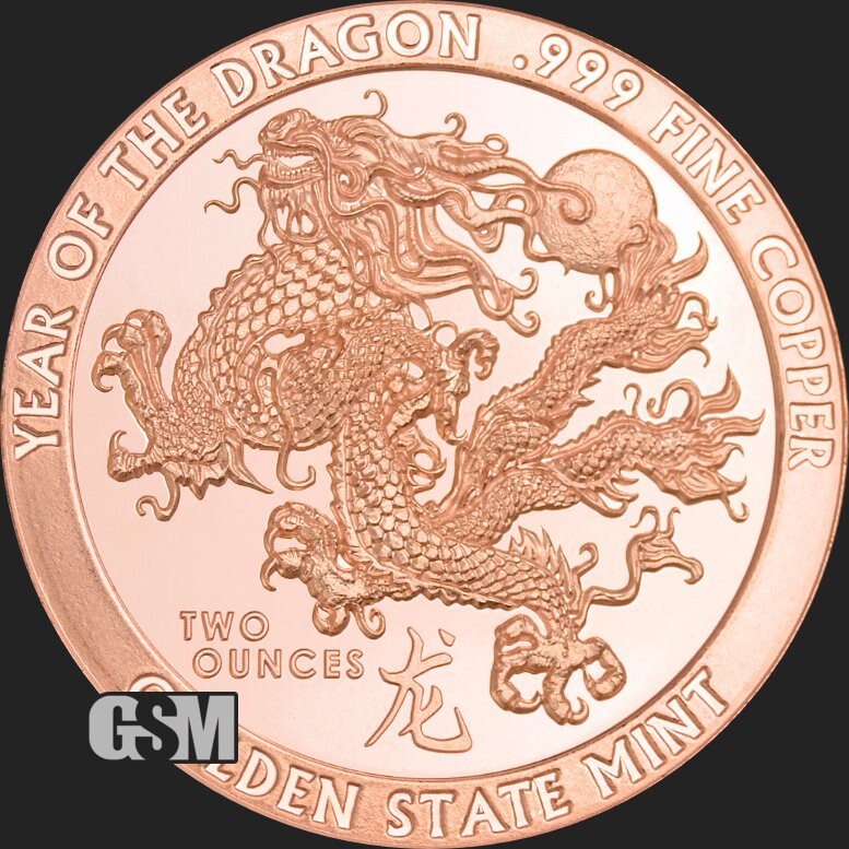 2 oz Year Of The Dragon .999 Pure Fine Copper Round BU | eBay UK