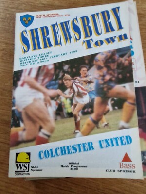 92/93 Shrewsbury Town Vs Colchester Programme UK - Main Image