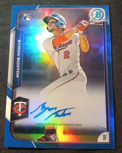 2015 BYRON BUXTON BOWMAN CHROME ROOKIE AUTOGRAPH #BCAR-BB BLUE REFRACTOR 082/150