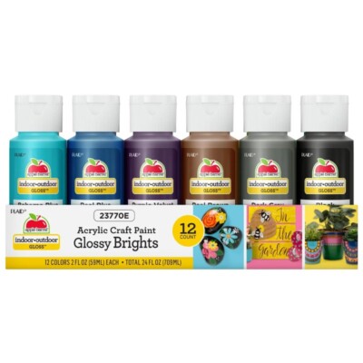 New Apple Barrel Gloss Acrylic Craft Paint Set, 12 PC, Glossy Brights