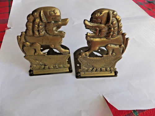 Chinesischer Foo Hund Messing Buchstützen herunterklappbar klappbar Schutz Chinoiserie 5,5"