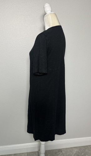 Eileen Fisher Hemp Cotton Short Sleeve Midi V Neck Shift Dress Black Petite M PM - Picture 7 of 10