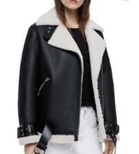 Allsaints Hawley Shearling Coat - Black Xs Aviator Jacket Biker Jacket