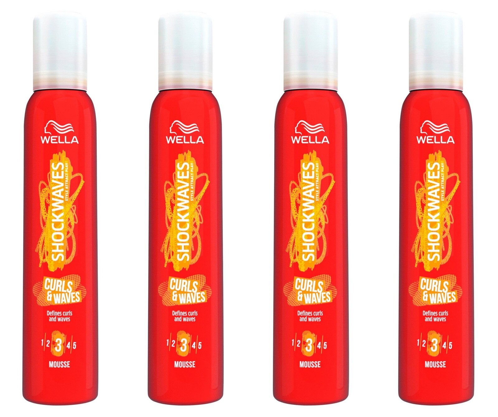 4 x WELLA SHOCKWAVES Curls & Waves Mousse (200ml)