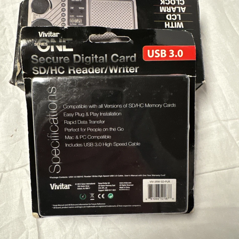 New Vivitar secure digital card SD/HC Reader/Writer  USB 3.0  VIV-3RW-SD-PUR - Image 2 of 2