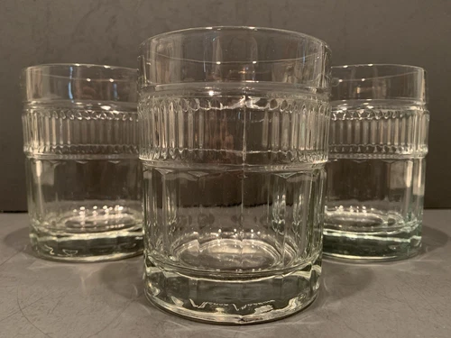 3 VTG Anchor Hocking ANNAPOLIS Clear Whiskey Glasses 4" Tall Vertical Lines