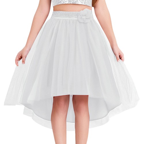 Girls Tulle Skirt Irregular Hem Party Skirt Femininity Fake Flower Long Midi - Picture 39 of 81
