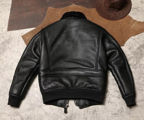 Men's Sheep Shearling G1 Aviator Jacket Fur Genuine Leather Jacket - Picture 2 of 4