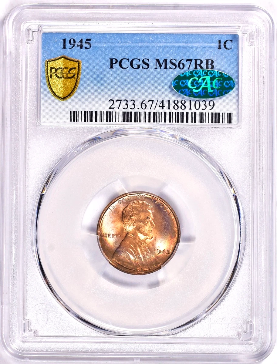 MS 67 Graded 1945 Year Lincoln Wheat US Small Cents (1909-1958