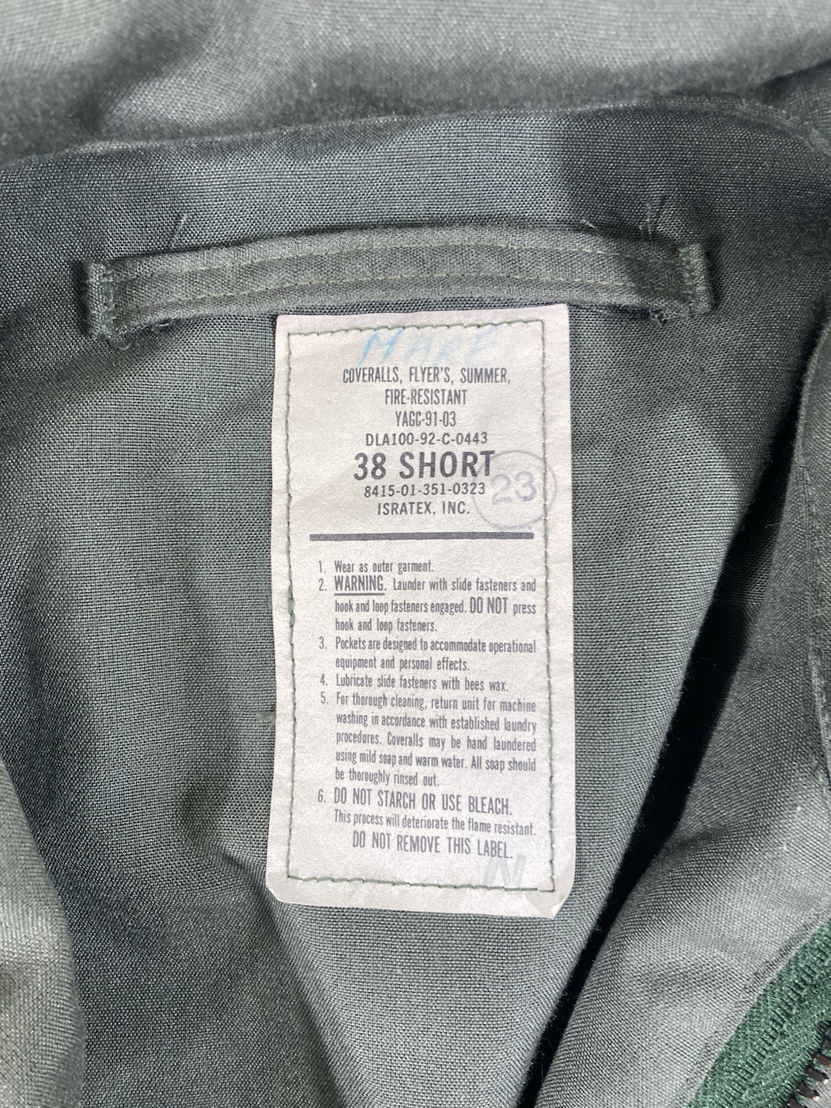 Military Flyers Summer Coveralls Flight Suit Men 38 S Green Fire Resistant Zip