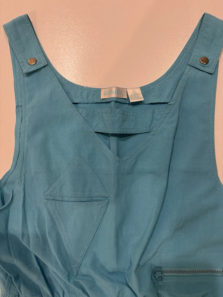 Mameluco Corto Gitano Años 80 Vintage Turquesa Cintura Elástica Detalles Geométricos Talla L Foto 2 de 4