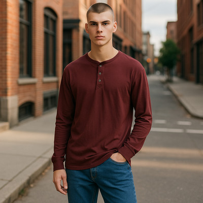 RedHead Men s Henley Shirt Red Long Sleeve 3 Button Casual 2XL